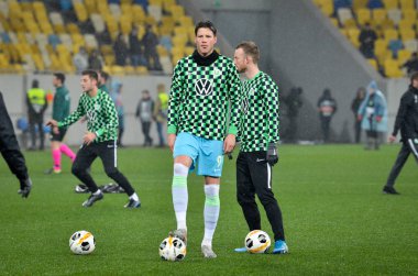 Lviv, Ukrayna - 28 Kasım 2019: Uefa Avrupa Ligi maçında Wout Weghorst oyuncusu Alexandria (Ukrayna) - Wolfsburg (Almanya), Ukrayna