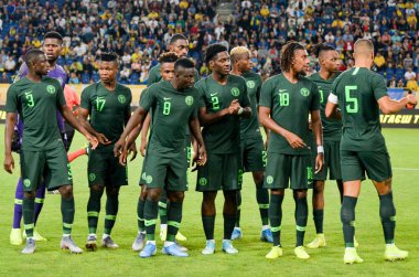 DNIPRO, UKRAINE - September 10, 2019: The starting lineup of the national team of Nigeria during the friendly match between national team Ukraine against Nigeria national team, Ukraine