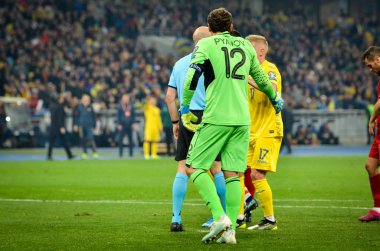 Kyiv, Ukrayna - 14 Ekim 2019: Uefa Euro 2020 ön eleme maçında Ukrayna milli takımı Ukrayna milli takımı Ukrayna ile oynamıştır.