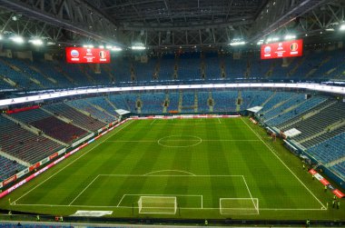 SAINT-PETERSBURG, RUSSIA - November 16, 2019: General view of the Gazprom Arena stadium with inside view during UEFA EURO 2020 qualifying match between national team Russia against Belgium, Russia