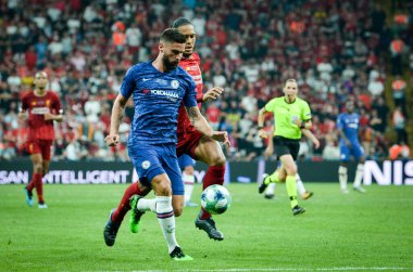 Istanbul, Turkey - August 14, 2019: Olivier Giroud player during the UEFA Super Cup Finals match between Liverpool and Chelsea at Vodafone Park in Vodafone Arena, Turkey
