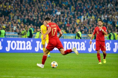 Kyiv, Ukrayna - 14 Ekim 2019: Uefa Euro 2020 ön eleme karşılaşmasında Ukrayna milli takımı Ukrayna ile Ukrayna milli takımı arasında oynanan karşılaşma sırasında Goncalo Guedes