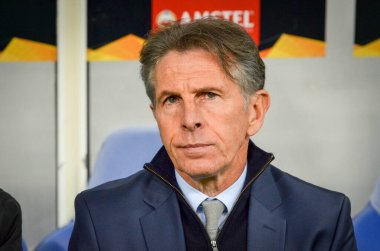 LVIV, UKRAINE - November 07, 2019: Coach Claude Puel player during the UEFA Europa League match between Alexandria (Ukraine) vs AS Saint Etienne (France), Ukraine