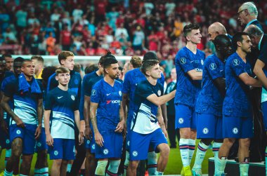 Istanbul, Turkey - August 14, 2019: FootChelsea football players received silver medals r after the UEFA Super Cup Finals match between Liverpool and Chelsea at Vodafone Park, Turkey