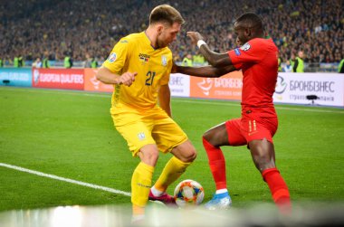 Kyiv, Ukrayna - 14 Ekim 2019: Uefa Euro 2020 ön eleme maçında Ukrayna milli takımı Ukrayna ile Portekiz milli takımı Ukrayna maçı sırasında Bruma oyuncusu