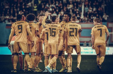 SAINT-PETERSBURG, RUSSIA - November 16, 2019: Belgium national team celebrate goal scored during UEFA EURO 2020 qualifying match between Russia against Belgium team, Russia