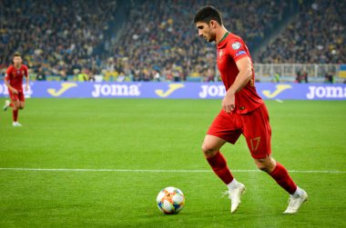 Kyiv, Ukrayna - 14 Ekim 2019: Uefa Euro 2020 ön eleme karşılaşmasında Goncalo Guedes oyuncusu Ukrayna milli takımı Ukrayna milli takımı Ukrayna ile karşılaşacak.