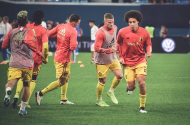 SAINT-PETERSBURG, RUSSIA - November 16, 2019: Axel Witsel and  Belgium national football team training session during UEFA EURO 2020 qualifying match between Russia against Belgium, Russia