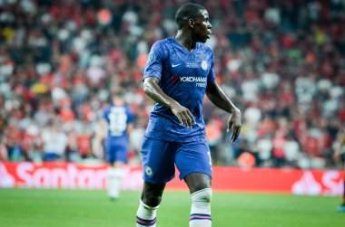 Istanbul, Turkey - August 14, 2019: Kurt Zouma player during the UEFA Super Cup Finals match between Liverpool and Chelsea at Vodafone Park in Vodafone Arena, Turkey