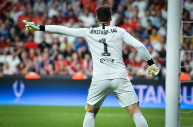 Istanbul, Turkey - August 14, 2019:  Kepa Arrizabalaga during the UEFA Super Cup Finals match between Liverpool and Chelsea at Vodafone Park in Vodafone Arena, Turkey