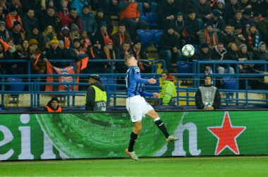 KHARKIV, UKRAINE - December 11, 2019: Timothy Castagne player during the UEFA Champions League match between Shakhtar vs Atalanta Bergamasca Calcio BC (Italy), Ukraine