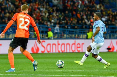 KHARKIV, UKRAINE - September 18, 2019: Raheem Sterling during the UEFA Champions League match between Shakhtar Donetsk vs Manchester City (England), Ukraine