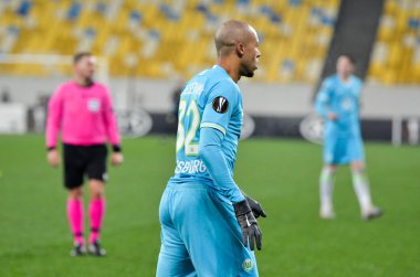 Lviv, Ukrayna - 28 Kasım 2019: Alexandria (Ukrayna) ile Wolfsburg (Almanya), Ukrayna arasındaki Uefa Avrupa Ligi maçı sırasında Marcel Tisserand oyuncusu