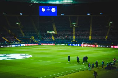 KHARKIV, UKRAINE - September 18, 2019: General view of the stadium close-up during the UEFA Champions League match between Shakhtar vs Manchester City (England), Ukraine