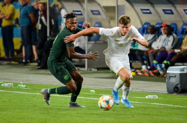DNIPRO, UKRAINE - September 10, 2019: Samuel Chukwueze player during the friendly match between national team Ukraine against Nigeria national team, Ukraine