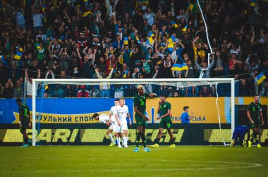 DNIPRO, UKRAINE - September 10, 2019: Football player during the friendly match between national team Ukraine against Nigeria national team, Ukraine