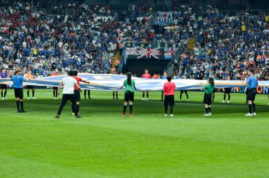 Istanbul, Turkey - August 14, 2019:  Officially opened with a colorful ceremony  UEFA Super Cup Finals match between Liverpool and Chelsea at Vodafone Park in Vodafone Arena, Turkey
