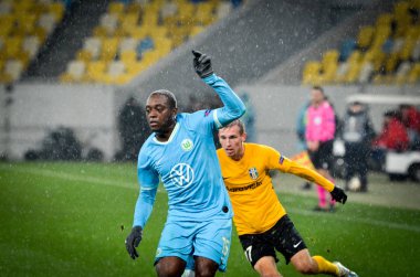 Lviv, Ukrayna - 28 Kasım 2019: Uefa Avrupa Ligi karşılaşmasında Jerome Roussillon oyuncusu Alexandria (Ukrayna) - Wolfsburg (Almanya), Ukrayna