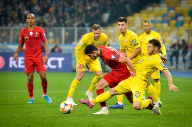 Kyiv, Ukrayna - 14 Ekim 2019: Uefa Euro 2020 ön eleme karşılaşmasında Ukrayna milli takımı Ukrayna ile Ukrayna milli takımı arasında oynanan karşılaşma sırasında Goncalo Guedes