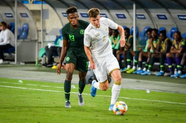 DNIPRO, UKRAINE - September 10, 2019: Samuel Chukwueze player during the friendly match between national team Ukraine against Nigeria national team, Ukraine