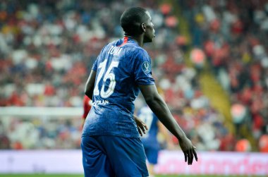 Istanbul, Turkey - August 14, 2019: Kurt Zouma player during the UEFA Super Cup Finals match between Liverpool and Chelsea at Vodafone Park in Vodafone Arena, Turkey