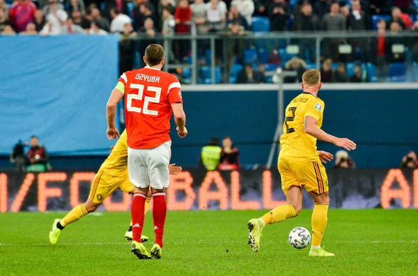 SAINT-PETERSBURG, RUSSIA - November 16, 2019:  Artem Dzyuba player during UEFA EURO 2020 qualifying match between national team Russia against Belgium national team, Russia