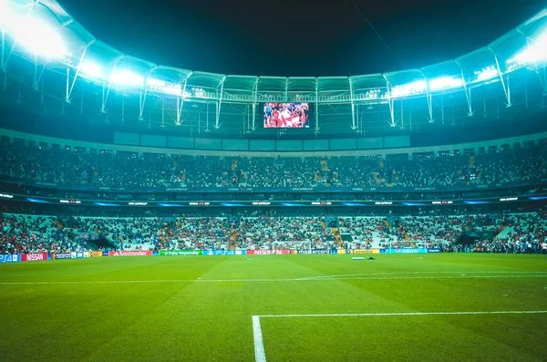 Istanbul, Turkey - August 14, 2019: Vodafon Arena stadium close up during the UEFA Super Cup Finals match between Liverpool and Chelsea at Vodafone Park in Vodafon Arena, Turkey