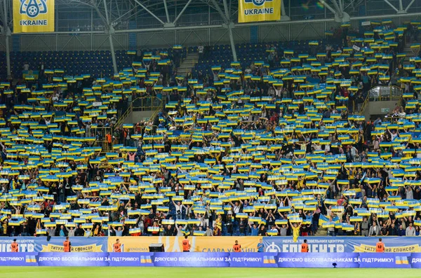 Dnipro Ukraine September 2019 Ukrainian Fans Spectators Support Team Stadium — Stock Fotó