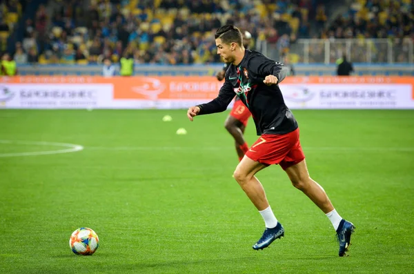 Kyiv Ukraine Outubro 2019 Cristiano Ronaldo Durante Partida Qualificação Uefa — Fotografia de Stock