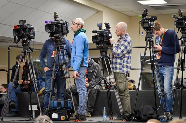 Saint Petersburg Russia November 2019 Operators Press Conference Hall Make — Stock Photo, Image