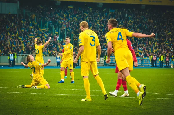 Κίεβο Ουκρανία Οκτωβρίου 2019 Εθνική Ομάδα Ποδοσφαίρου Της Ουκρανίας Γιορτάζει — Φωτογραφία Αρχείου