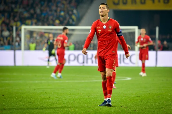 Kiev Oekraïne Oktober 2019 Cristiano Ronaldo Speler Tijdens Kwalificatiewedstrijd Uefa — Stockfoto