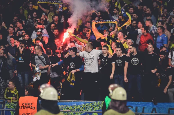 Kyiv Ukraine Outubro 2019 Fãs Equipe Ucraniana Celebram Vitória Apoiam — Fotografia de Stock