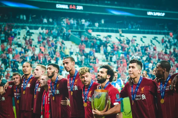 Istanbul Turkey August 2019 Mohamed Salah Celebrate Victory Liverpool Team — Stock Photo, Image