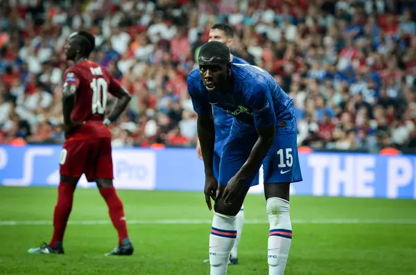 Istanbul, Turkey - August 14, 2019: Kurt Zouma during the UEFA Super Cup Finals match between Liverpool and Chelsea at Vodafone Park in Vodafone Arena, Turkey