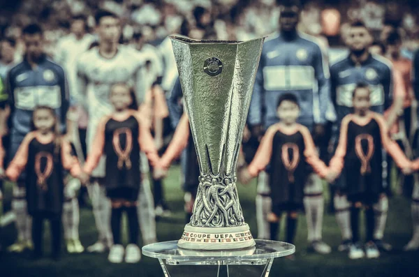 Istanbul Turkey August 2019 Europa League Cup Close Pedestal Uefa — Stok fotoğraf