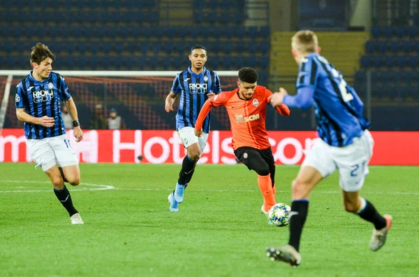 KHARKIV, UKRAINE - December 11, 2019: Football player during the UEFA Champions League match between Shakhtar vs Atalanta Bergamasca Calcio BC (Italy), Ukraine
