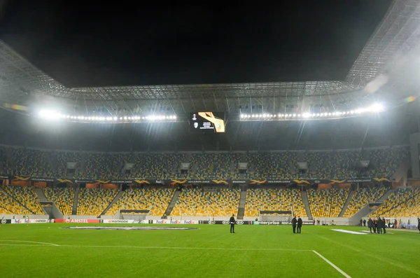 Lviv Ukraine Novembro 2019 Estádio Futebol Noturno Perto Durante Jogo — Fotografia de Stock