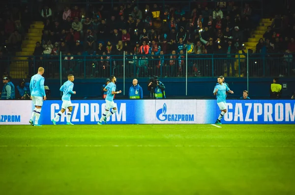 Kharkiv Ukraine September 2019 Manchester City Celebrate Goal Dcored Uefa — Stock Photo, Image