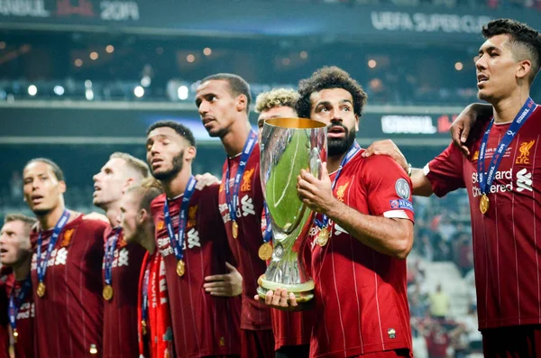 Istanbul Turkey August 2019 Mohamed Salah Celebrate Victory Liverpool Team — Stock Photo, Image