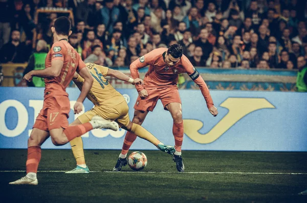 우크라이나 키예프 2019 크리스티아누 호날두 우크라이나 포르투갈 Uefa 2020 경기에서 — 스톡 사진