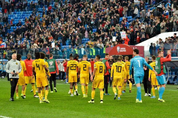 Saint Petersburg Rusia Noviembre 2019 Selección Fútbol Belga Agradece Los —  Fotos de Stock