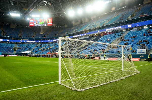 SAINT-PETERSBURG, RUSSIA - November 16, 2019: General view of the Gazprom Arena stadium with inside view during UEFA EURO 2020 qualifying match between national team Russia against Belgium, Russia