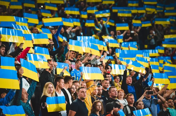 Dnipro Ukraine September 2019 Ukrainian Fans Spectators Support Team Stadium — Stok fotoğraf