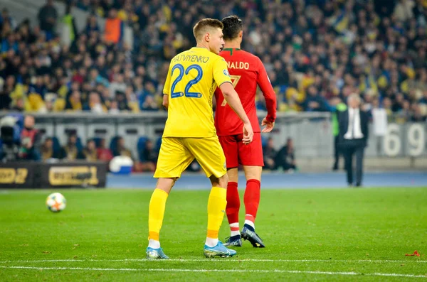 Kiev Oekraïne Oktober 2019 Cristiano Ronaldo Speler Tijdens Kwalificatiewedstrijd Uefa — Stockfoto