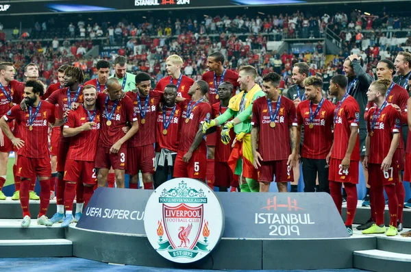 Istanbul Turkey August 2019 Liverpool Footballers Celebrate Victory Award Ceremony — Stock Photo, Image