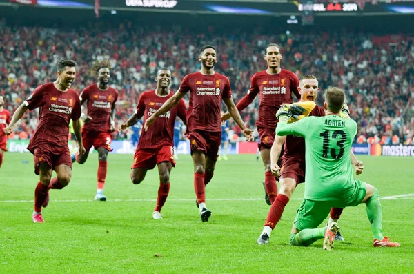 Istambul Turquia Agosto 2019 Jogadores Liverpool Comemoram Vitória Supercopa Uefa — Fotografia de Stock