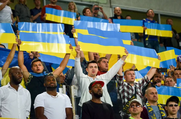 Dnipro Ukraine September 2019 Ukrainian Fans Spectators Support Team Stadium — стокове фото