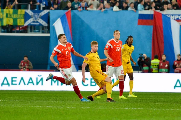 SAINT-PETERSBURG, RUSSIA - November 16, 2019: Football player during UEFA EURO 2020 qualifying match between national team Russia against Belgium national team, Russia