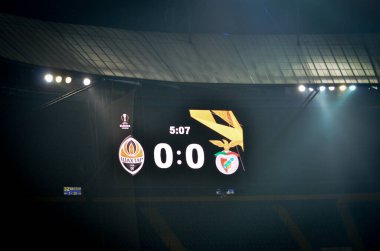 Kharkiv, Ukrayna - 20 Şubat 2020: Uefa Avrupa Ligi 'nde Shakhtar - Sl Benfica (Portekiz), Ukrayna maçı sırasında stadyumda toplam 0-0' lık skorla skor